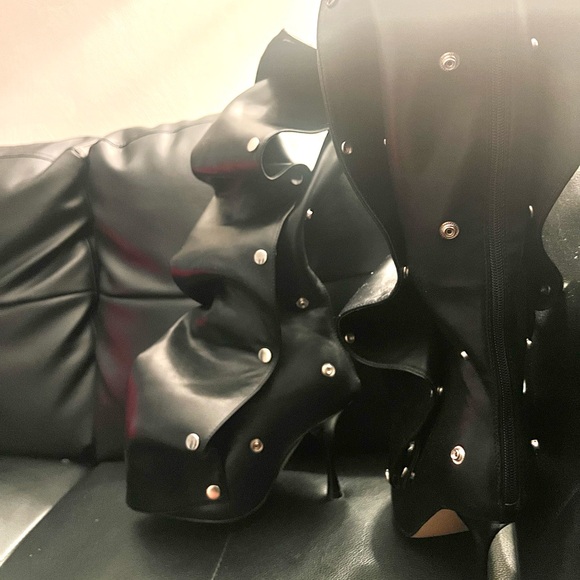 Women Knee High Boots Stiletto High Heel Boot Detachable Snap-off Panel Boots - Picture 4 of 8